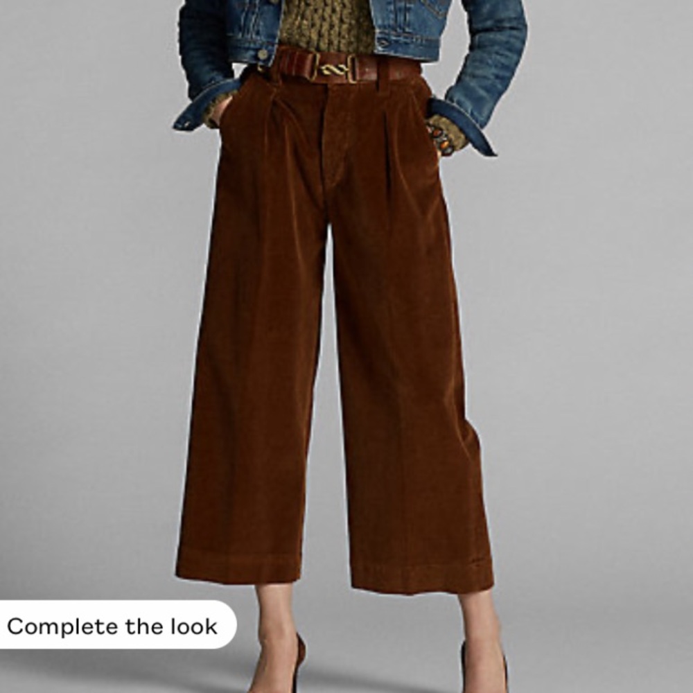 RALPH RALPH LAUREN BROWN CROPPED CORDUROY WIDE LEG PANTS IN SIZE US 29